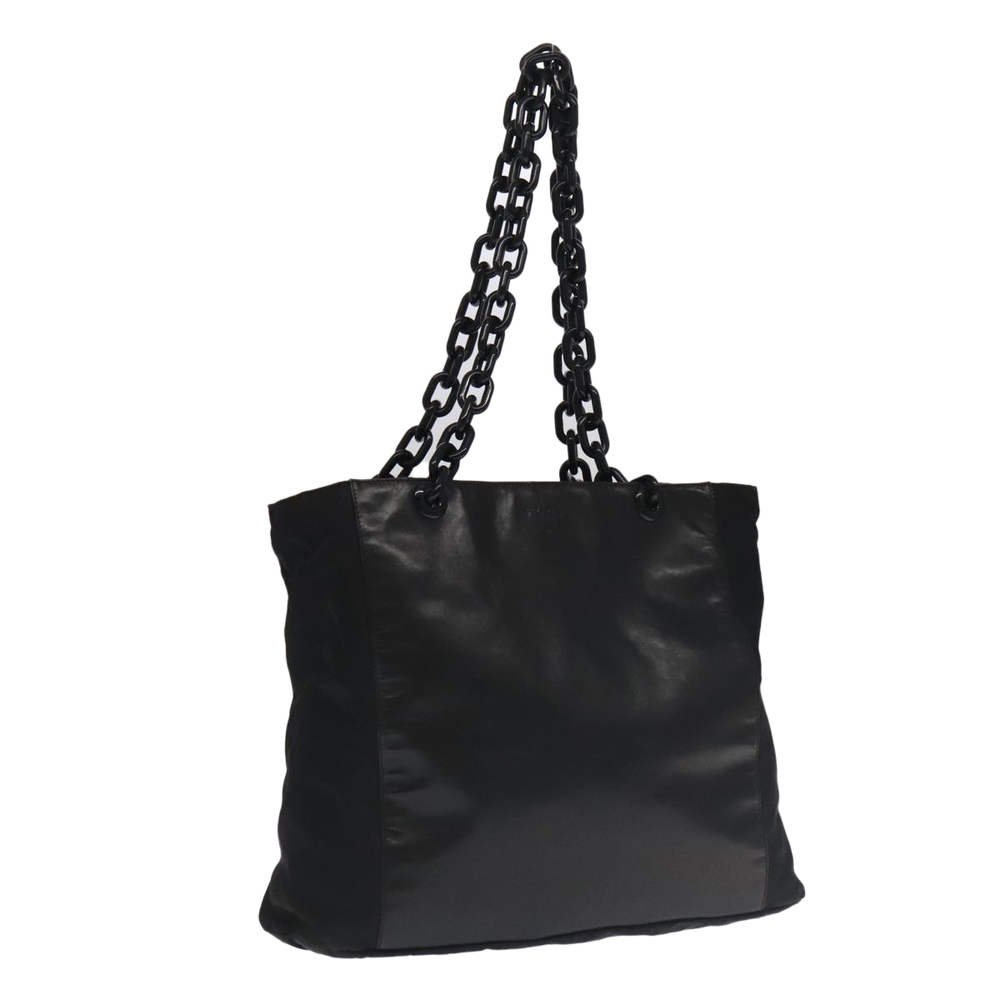 PRADA Chain Tote Bag Nylon Leather Black Auth